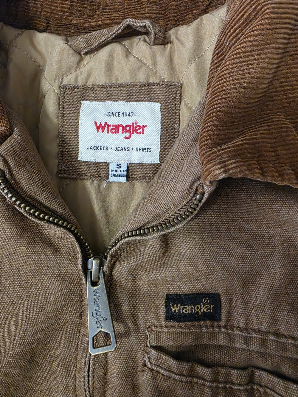 Wrangler Brown Canvas Jacket with Corduroy Collar